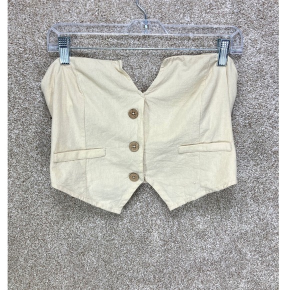Free People Tops - Free People Button Front Strapless Vest Crop Top Women S Cream Cotton Layering